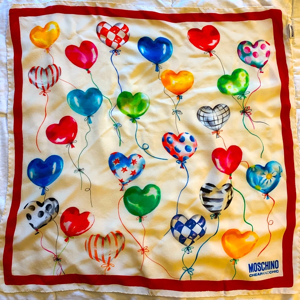 Fun heart balloon silk scarf by Moschino